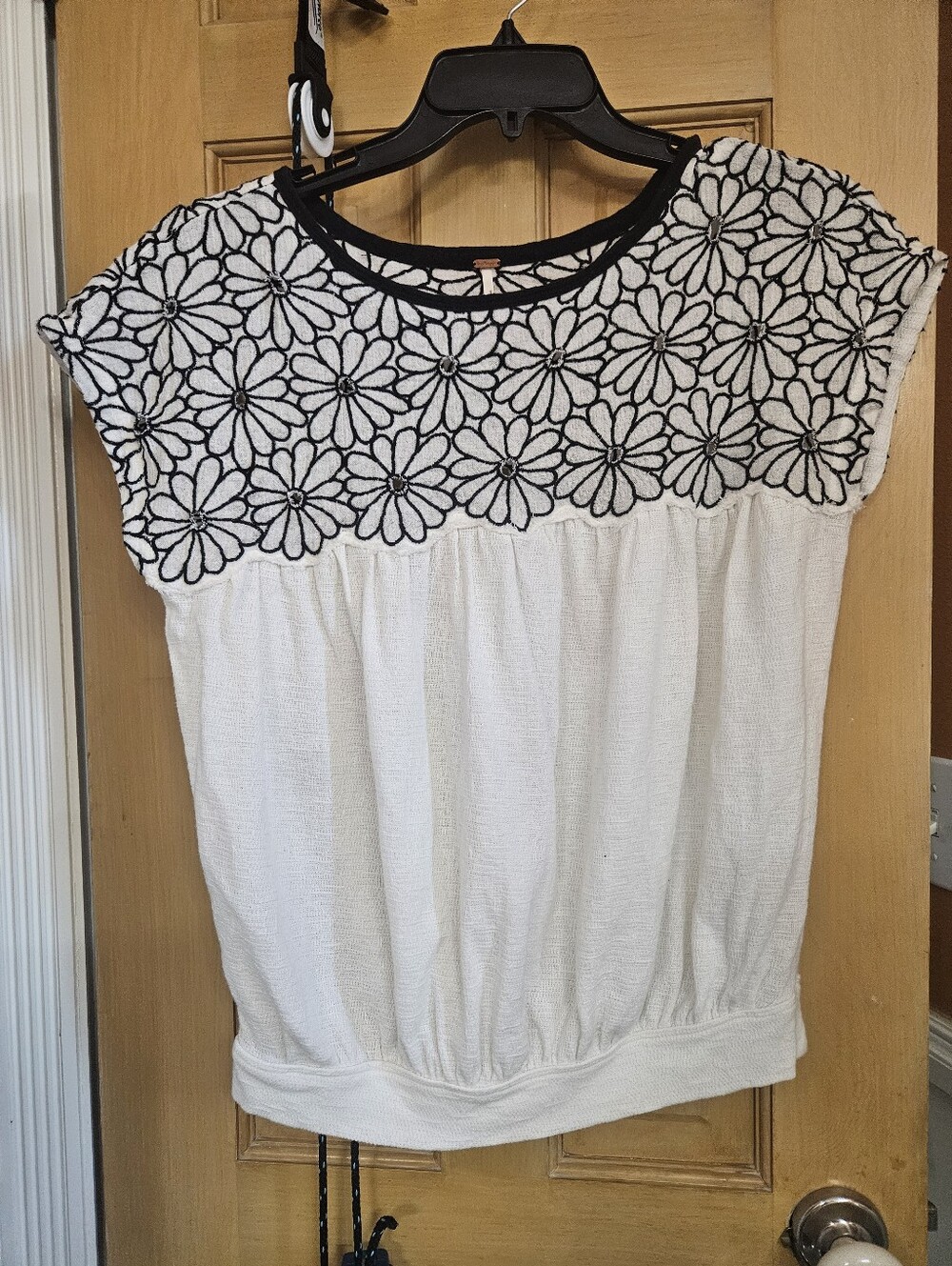 Free People Black & Off White Floral Top